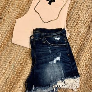 Womens New KanCan High Waisted / Rise Stitch Brooks Shorts With Lace